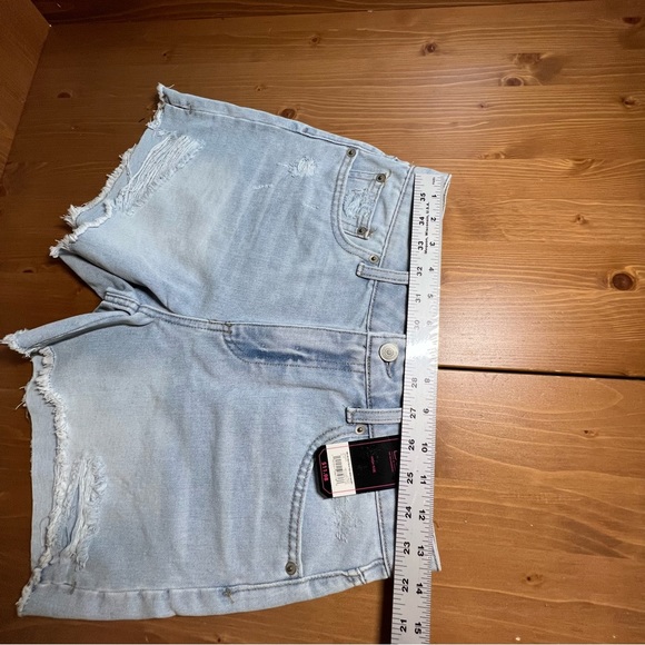 NO BO High Rise Destructed Midi Shorts Blue Size 5 NWT - Picture 5 of 8